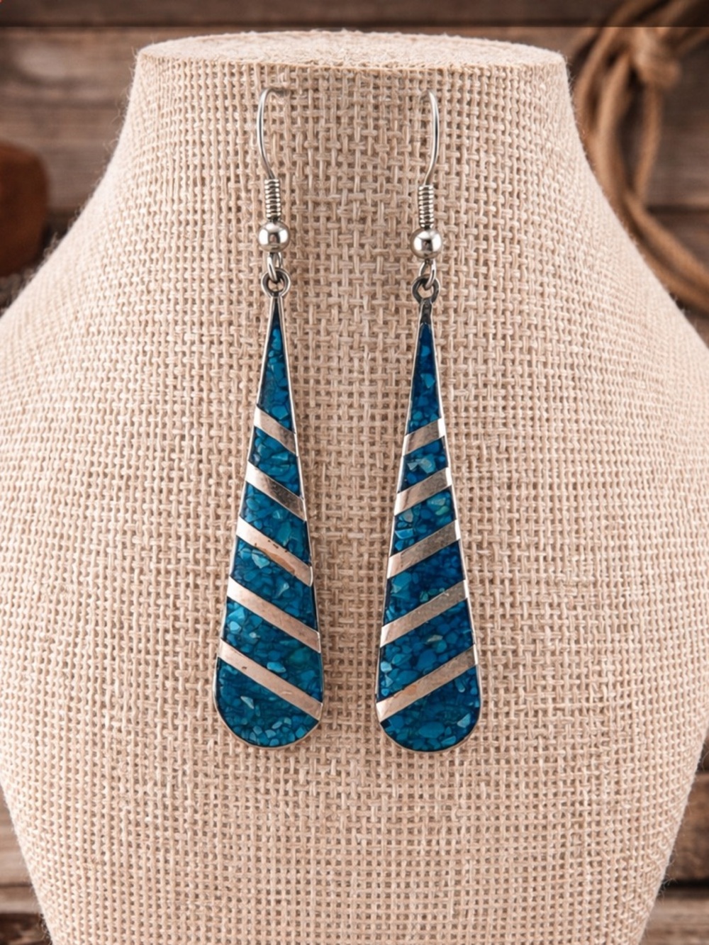 Turquoise Inlay Dangle Earrings - Western 2’